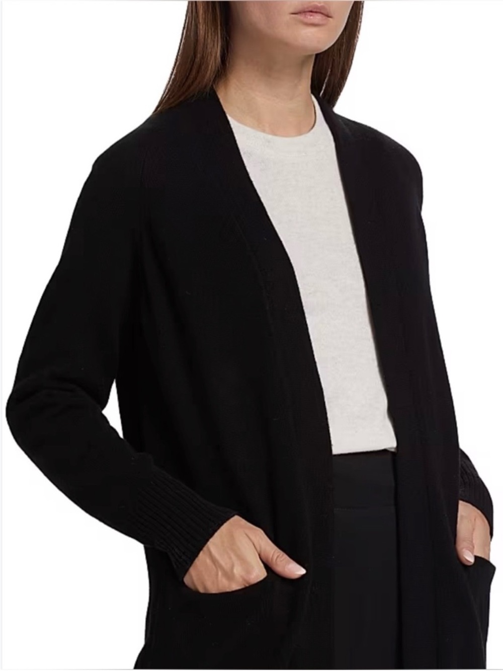 Vince Silk Cashmere Black Open-Front Pocket Cardigan Sweater Size S